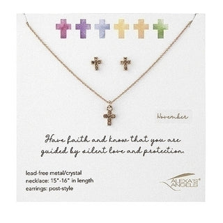 November Kids Cross Necklace and Earring Set - 224068