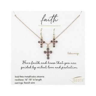 February Cross Necklace and Earring Set - 224081