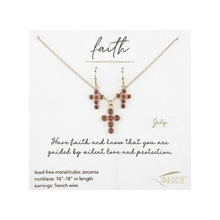 Birthstone Cross Necklace & Earring Set for Adults - 224115D-PRT