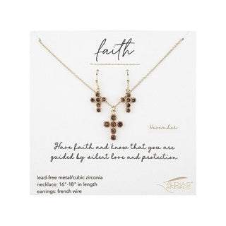 November Cross Necklace and Earring Set - 224090