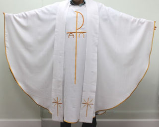 CLA-LINOWHITE White Chasuble And Stole Set Lino Panama